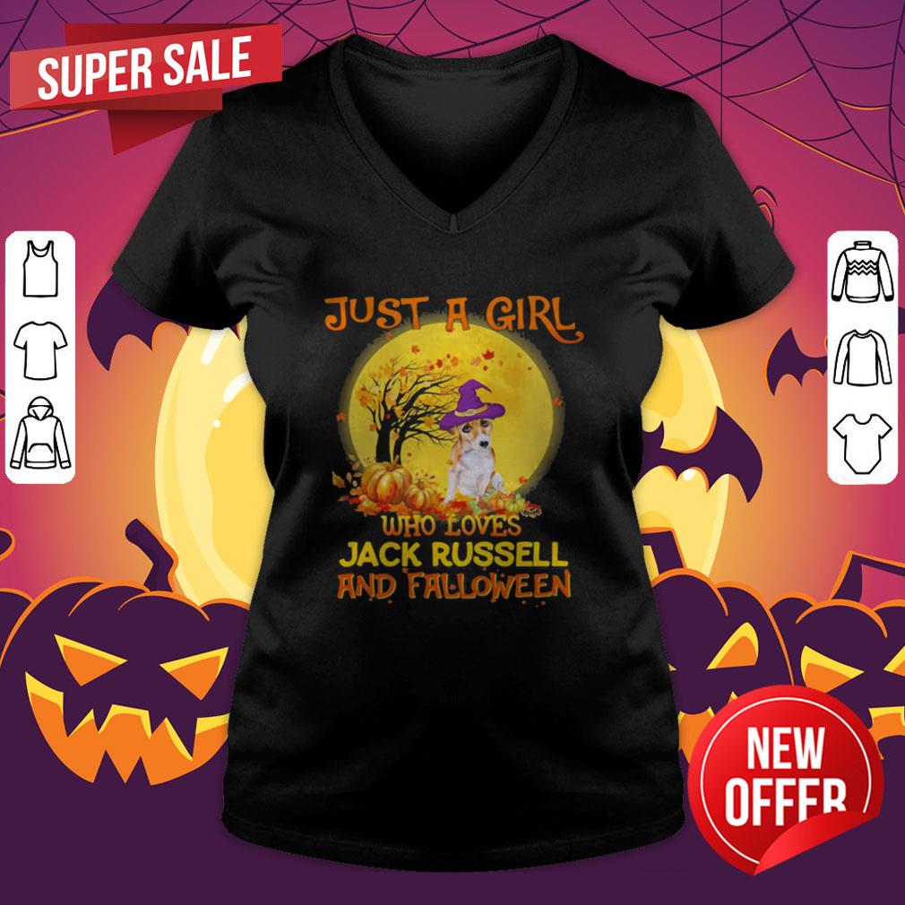 Just A Girl Who Loves Jack Russell And Falloween Pumpkin Sunset Hallowee Shirt - Image 4