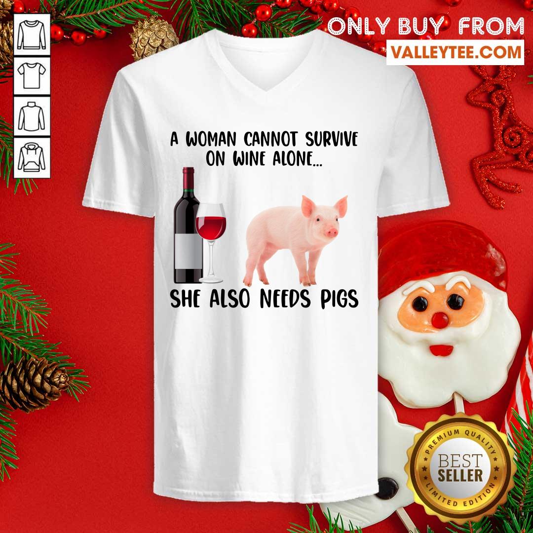 A Woman Cannot Survive On Wine Alone She Also Need Pigs Shirt - Image 3
