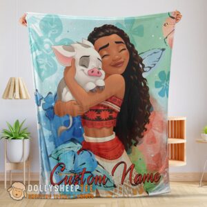 Pretty Good Disney Cartoon Moana Family With Friends Cute Blanket Fleece Customized Blanket