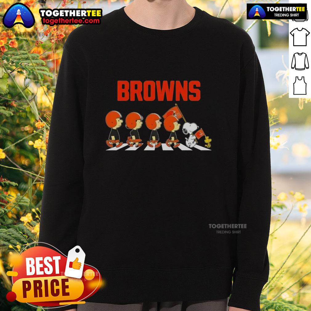 Nice Cleveland Browns X Peanuts Snoopy And Friends Abbey Road T-Shirt - Image 5