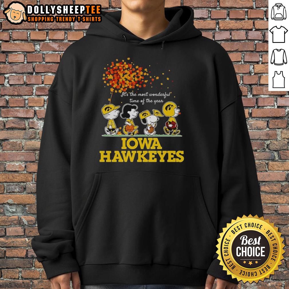 Good Charlie Brown Sally Brown Snoopy Woodstock Iowa Hawkeyes It's The Most Wonderful Time Of The Year T-Shirt - Image 2