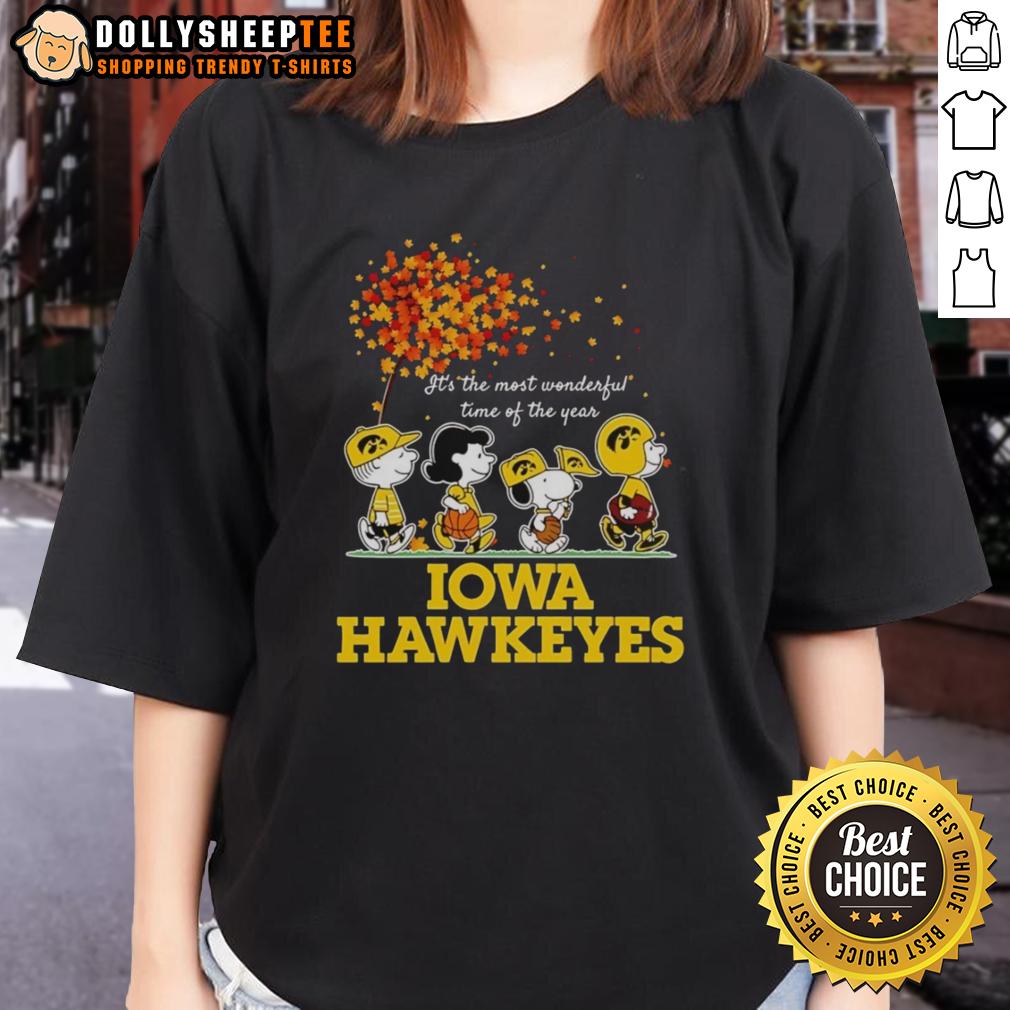 Good Charlie Brown Sally Brown Snoopy Woodstock Iowa Hawkeyes It's The Most Wonderful Time Of The Year T-Shirt - Image 3