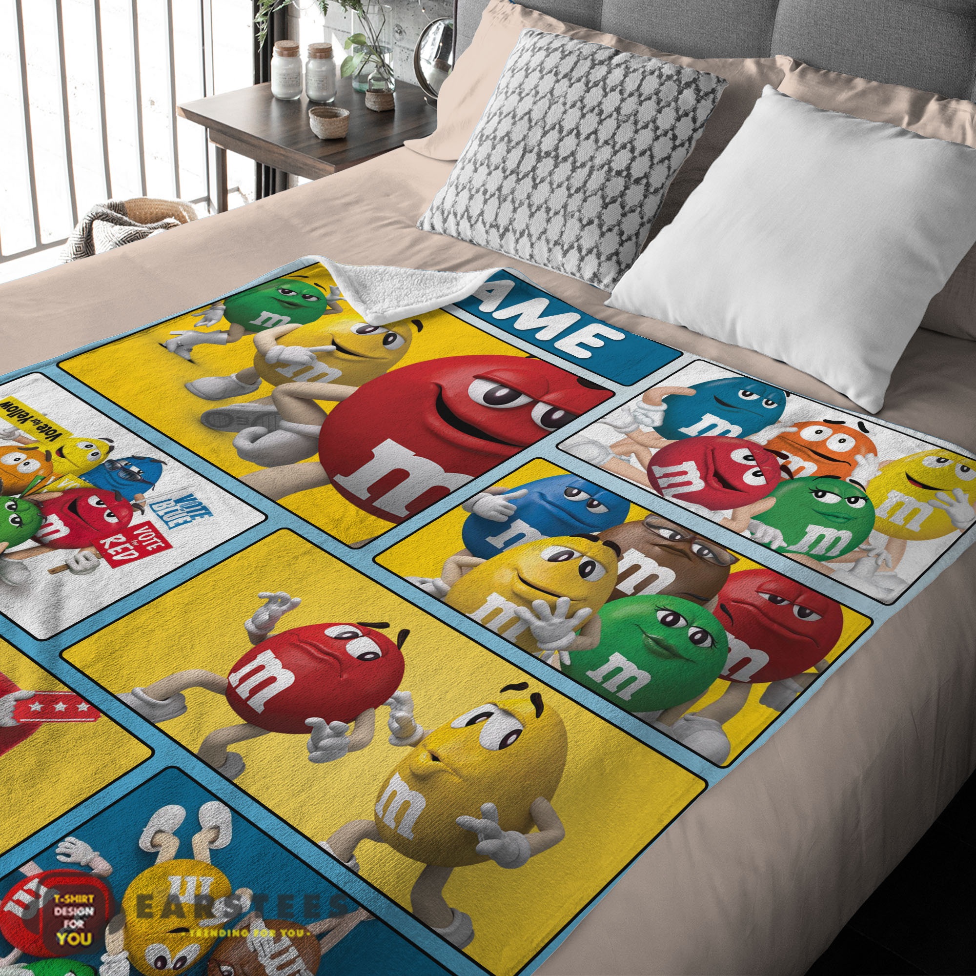 Good Colorful Candy M&M's Character Collage Blanket Fleece Customized Blanket - Image 2