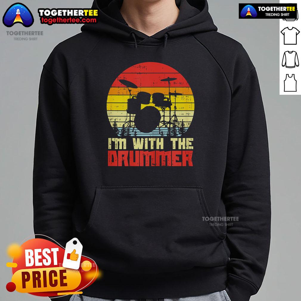 Top I'm With The Drummer Drum Drumming Retro Sunset T-Shirt - Image 2