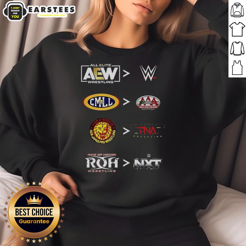 Official More Comparative AEW WWE CMLL AAA NJPW TNA ROH and NXT 2025 T-Shirt - Image 5
