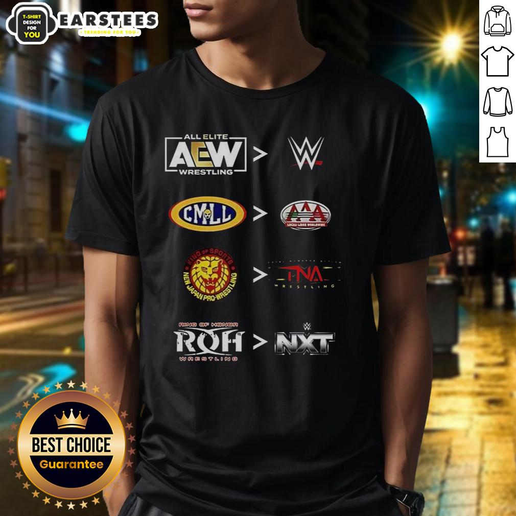 Official More Comparative AEW WWE CMLL AAA NJPW TNA ROH and NXT 2025 T-Shirt