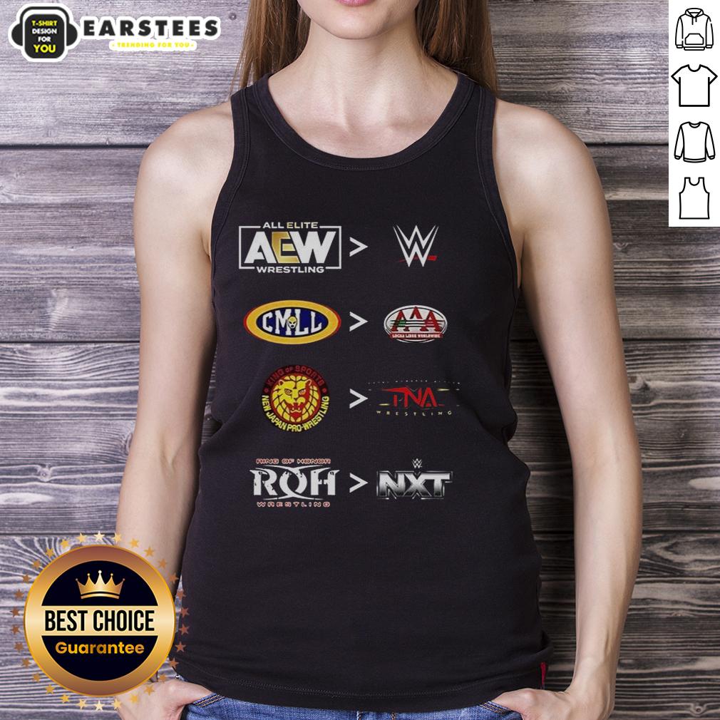Official More Comparative AEW WWE CMLL AAA NJPW TNA ROH and NXT 2025 T-Shirt - Image 4