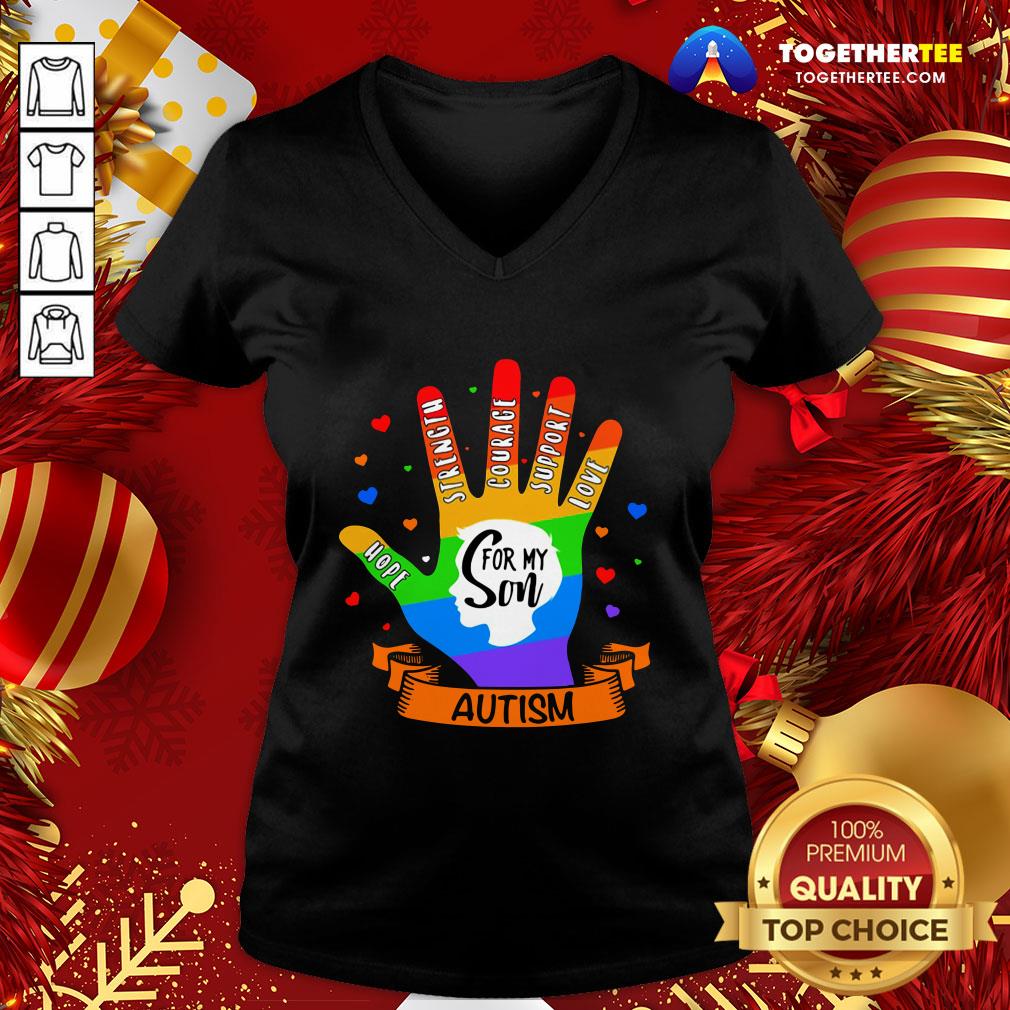 Great LGBT Hand Hope Strength Courage Support Love For My Son Autism Shirt - Image 2
