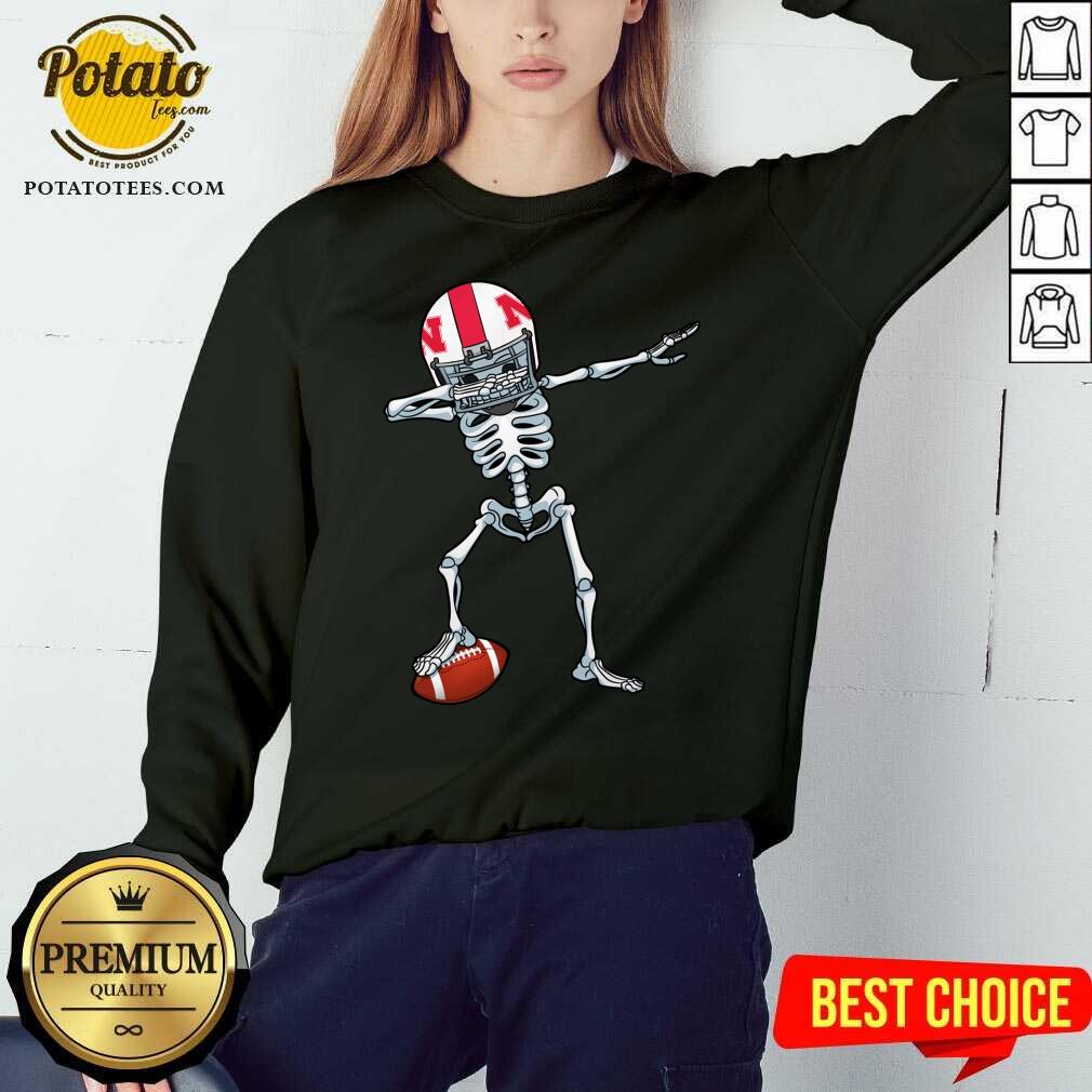 Top Skeleton Dabbing Nebraska Cornhuskers Shirt - Image 4
