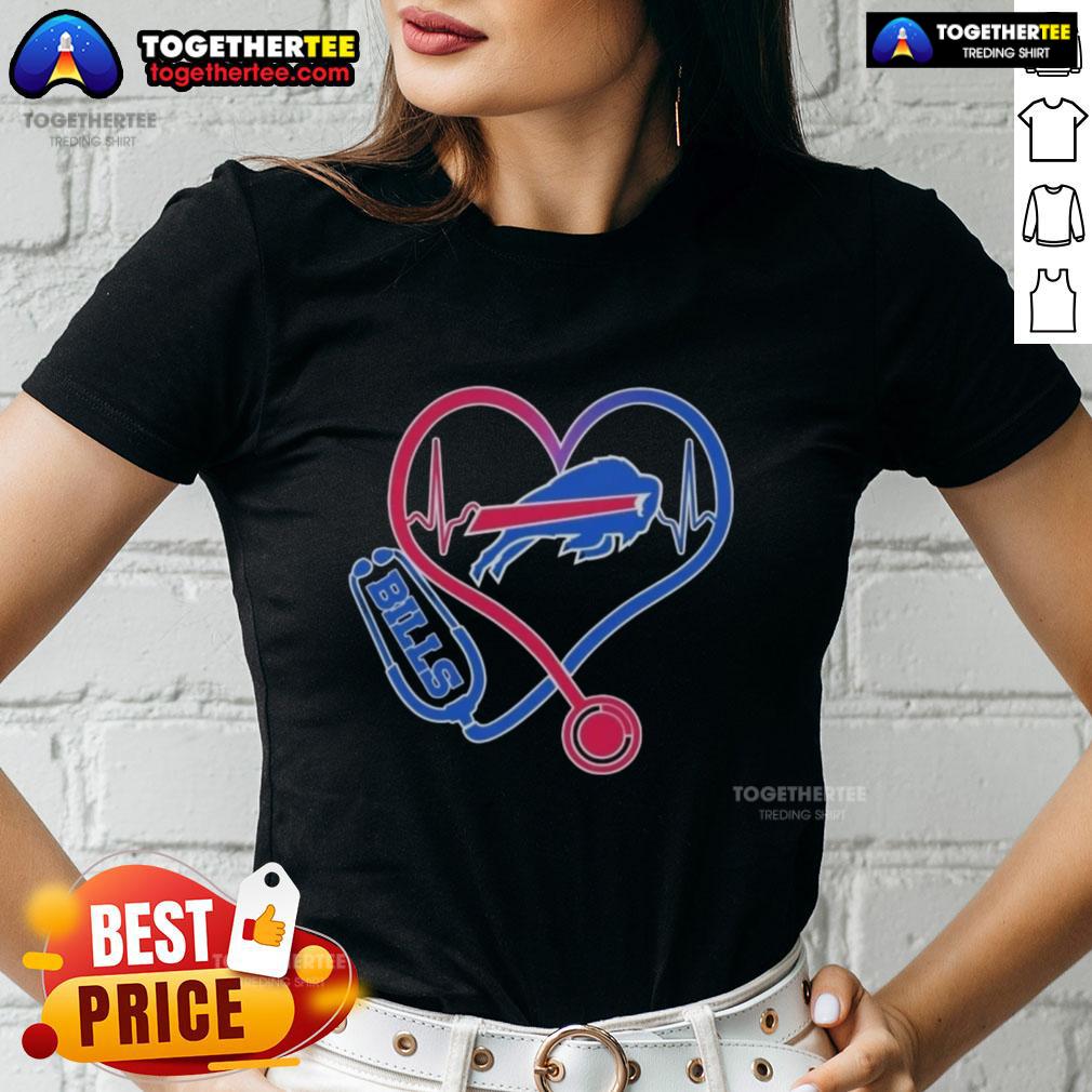 Official Love Buffalo Bills Stethoscope Headphones Fans T-Shirt - Image 3