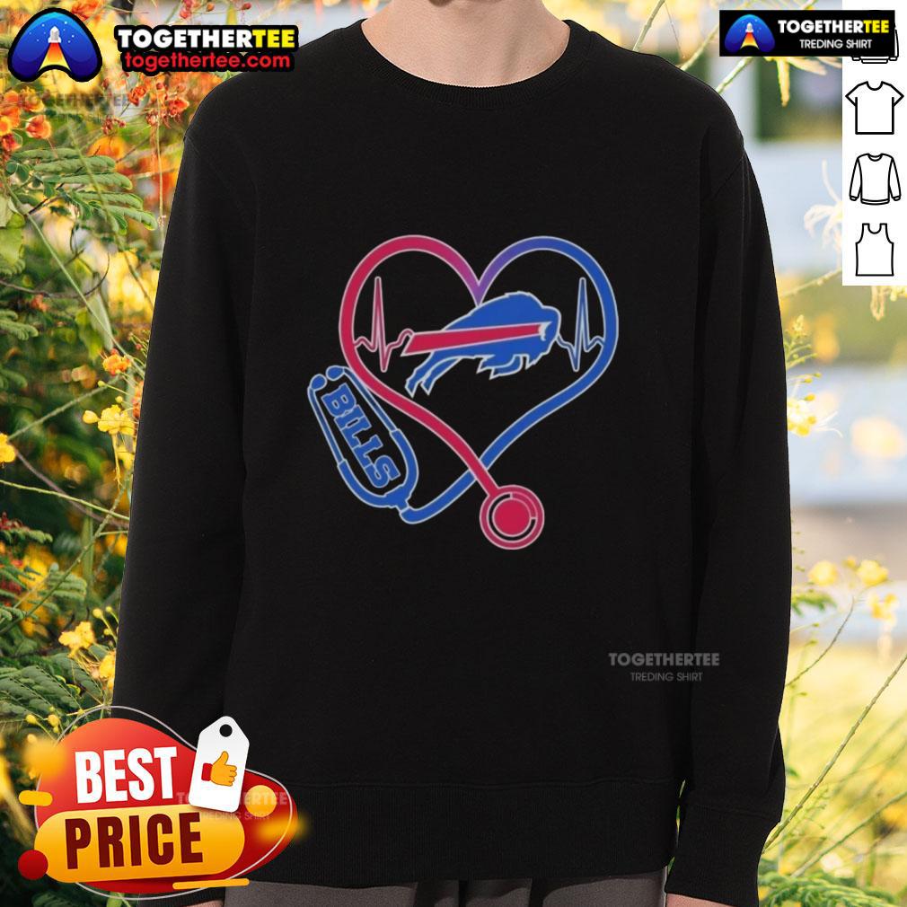 Official Love Buffalo Bills Stethoscope Headphones Fans T-Shirt - Image 5