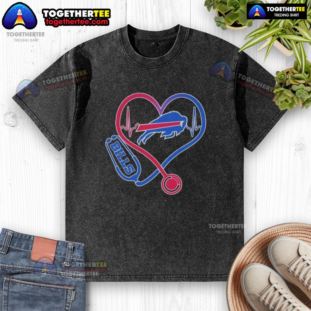 Official Love Buffalo Bills Stethoscope Headphones Fans T-Shirt - Image 6