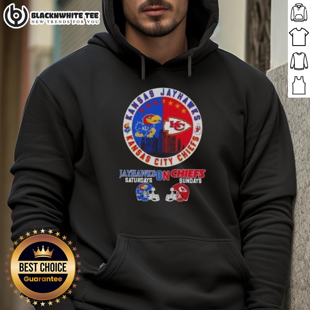 Good Kansas Sports Jayhawks Saturdays On Chiefs Sundays Helmets Football T-Shirt - Image 2