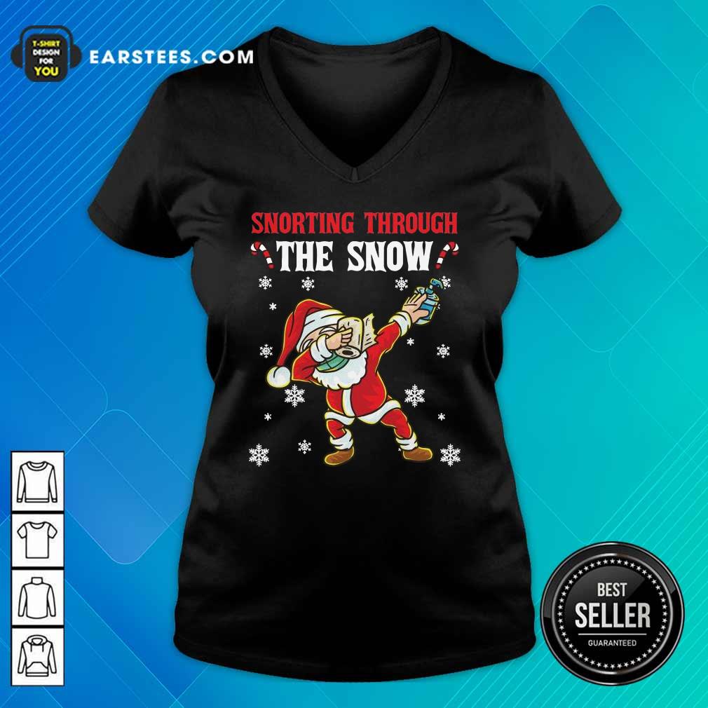 Pretty Snorting Through The Snow Dabbing Santa Claus Face Mask Toilet Paper Hand Sanitizer Christmas Shirt - Image 3