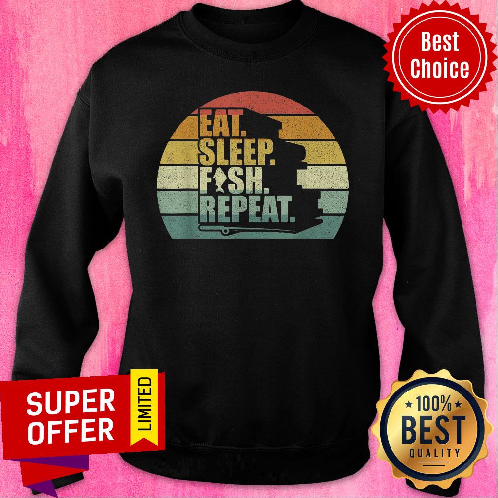 Vintage Retro Eat Sleep Fish Repeat Shirt - Image 4