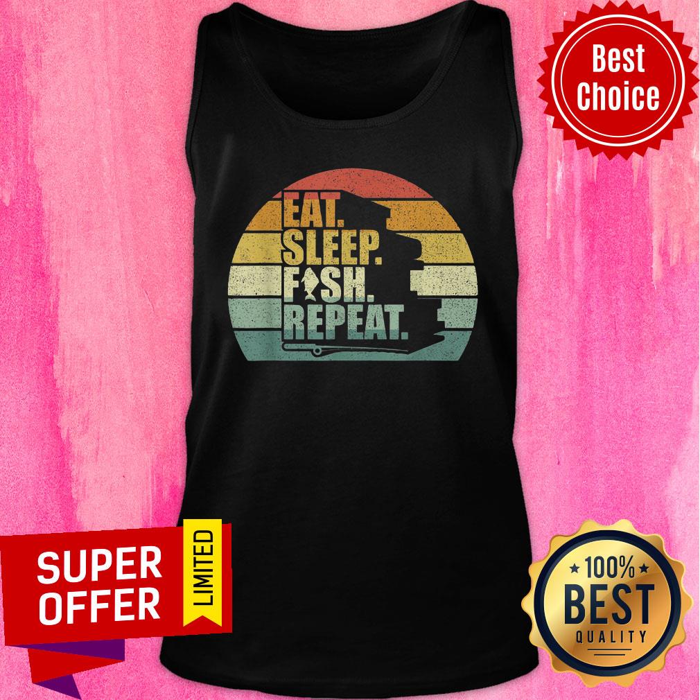 Vintage Retro Eat Sleep Fish Repeat Shirt - Image 3