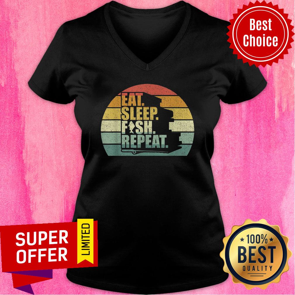 Vintage Retro Eat Sleep Fish Repeat Shirt - Image 2