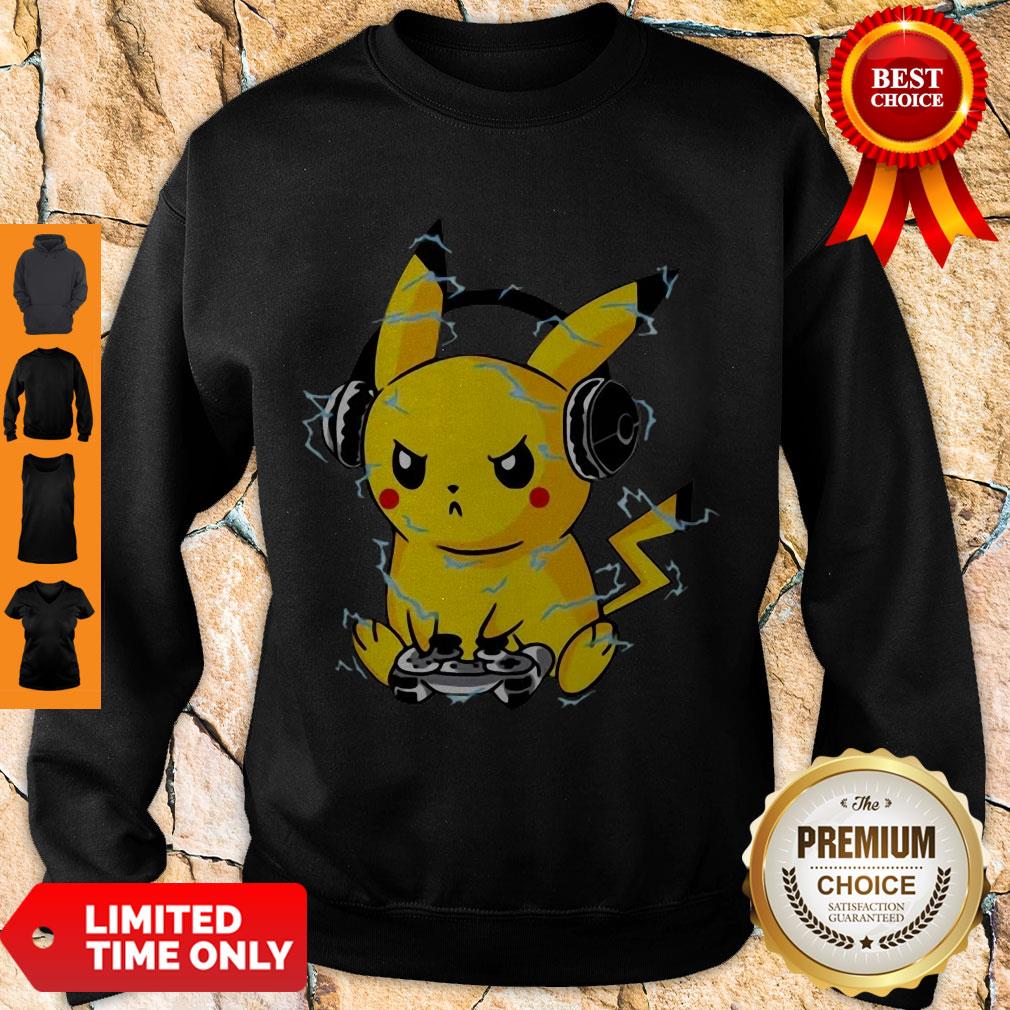 Cute Pikachu Playing Game Pew Pew Pika Pika Shirt - Image 3
