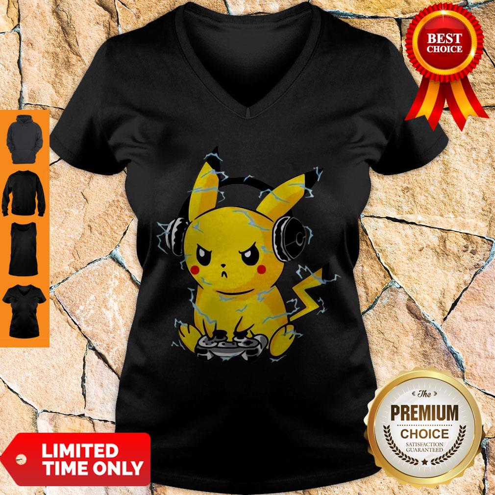 Cute Pikachu Playing Game Pew Pew Pika Pika Shirt - Image 5