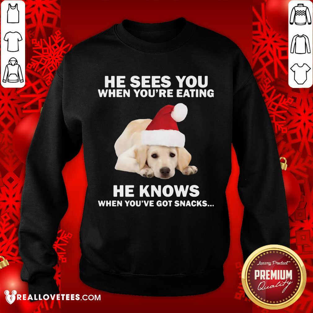Cute Labrador He Sees You When You're Eating He Knows When You've Got Snacks Christmas Shirt - Image 3