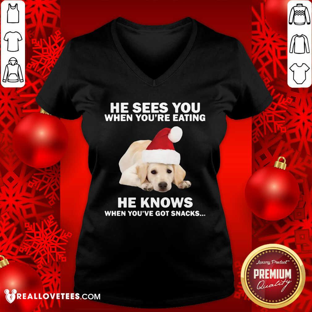 Cute Labrador He Sees You When You're Eating He Knows When You've Got Snacks Christmas Shirt - Image 5