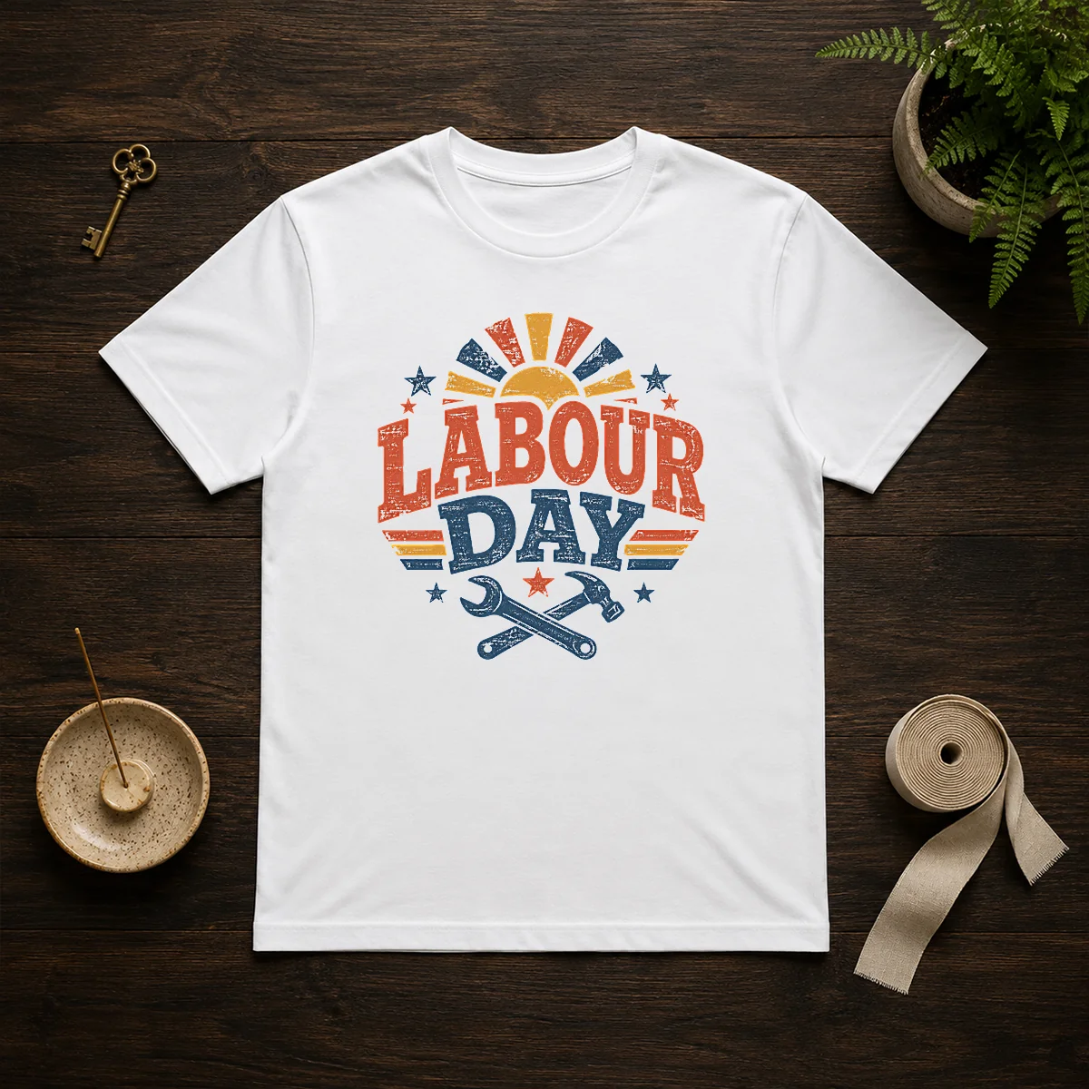 Official Vintage Retro Labour Day Sunburst Tools Shirt
