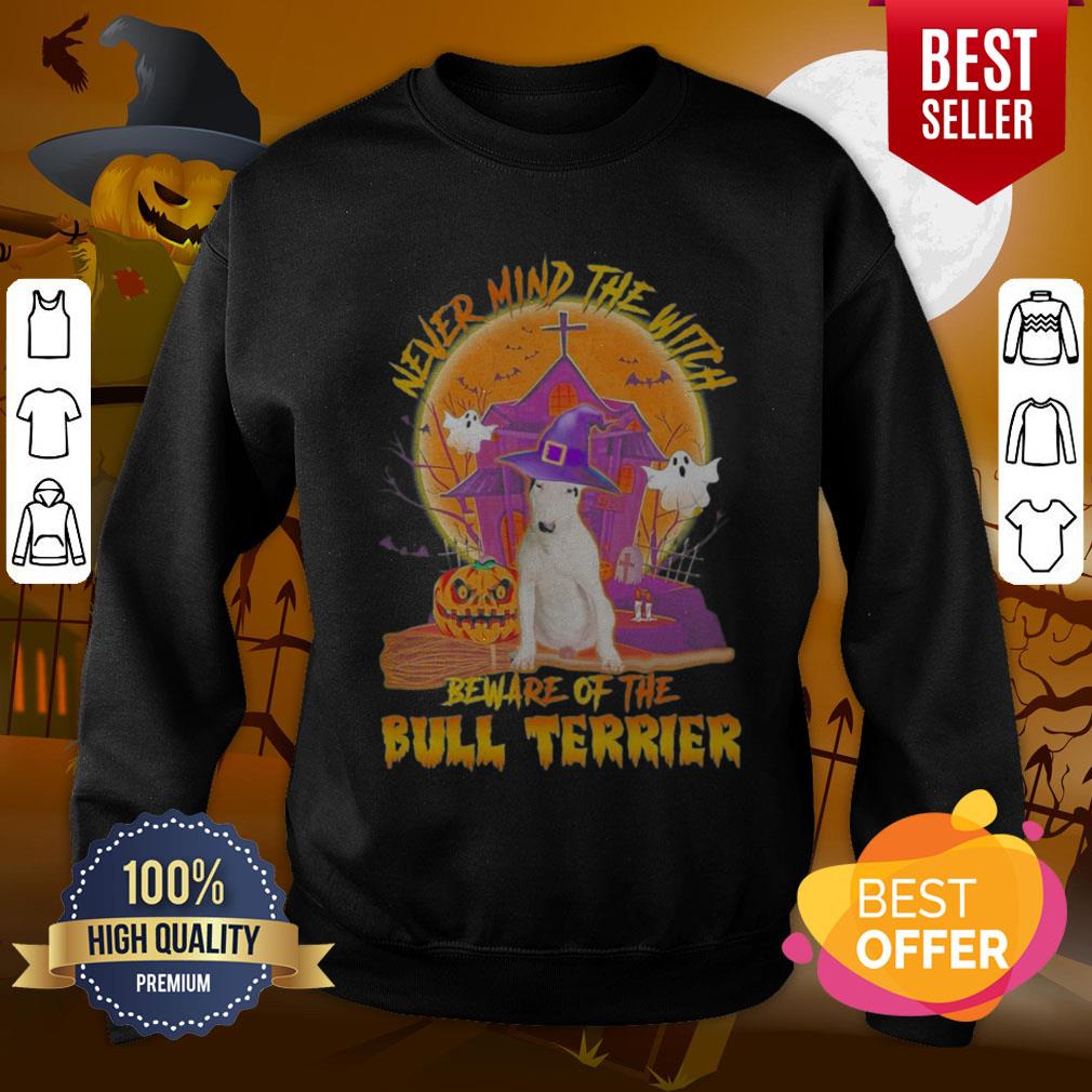 Pro Never Mind The Witch Beware Of The Bull Terrier Halloween Moon Shirt - Image 4