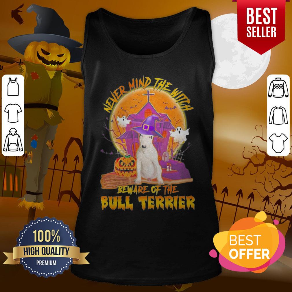 Pro Never Mind The Witch Beware Of The Bull Terrier Halloween Moon Shirt - Image 3