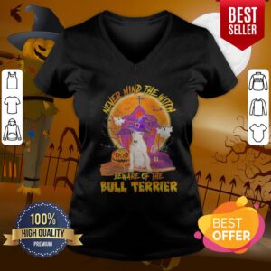 Alternative view of Pro Never Mind The Witch Beware Of The Bull Terrier Halloween Moon Shirt