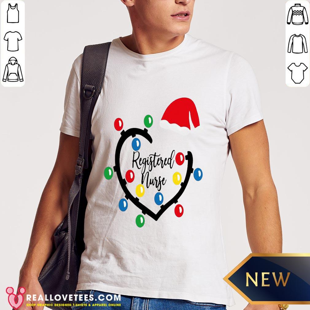 Cute Heart Santa Registered Nurse Light Merry Christmas Shirt
