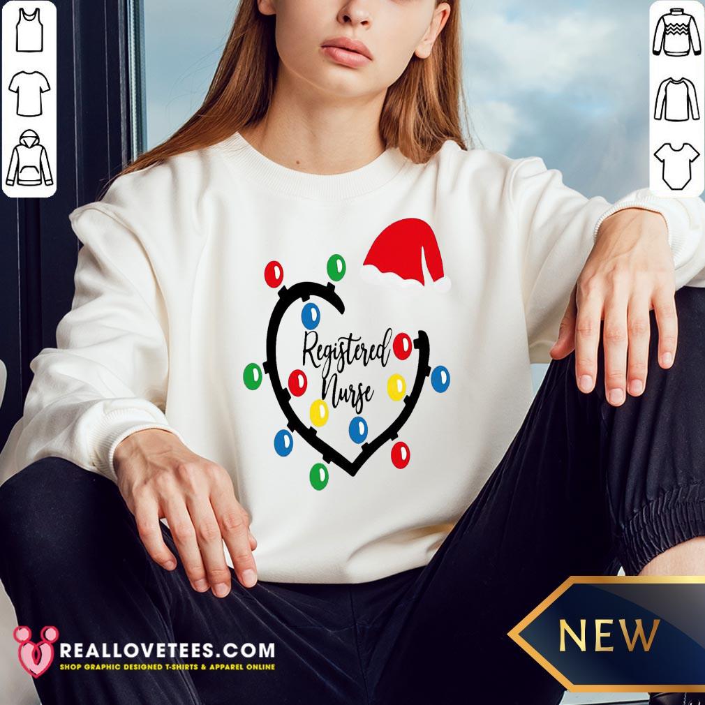 Cute Heart Santa Registered Nurse Light Merry Christmas Shirt - Image 3