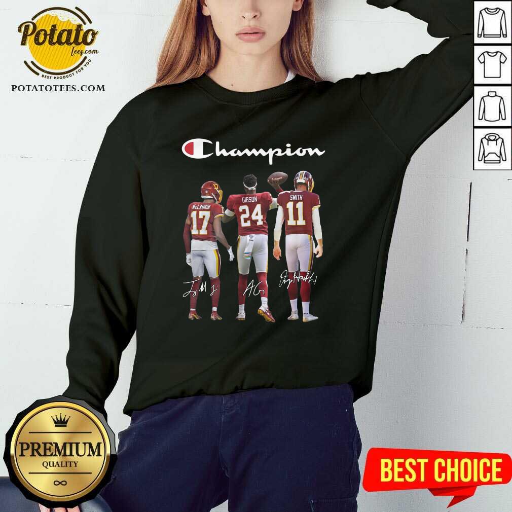 Pretty Terry Mclaurin 17 Antonio Gibson 24 Alex Smith 11 Washington Redskins Champion 2020 Signatures Shirt - Image 4
