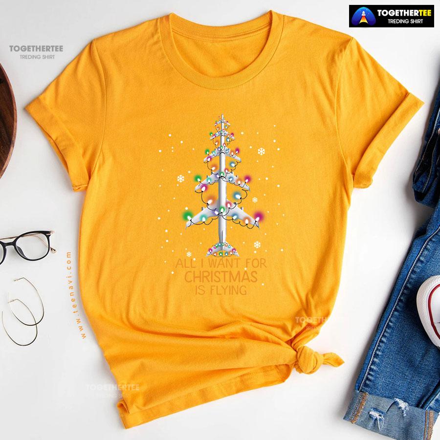 All I Want For Christmas Is Flying Airplane With Fairy Lights T-Shirt - Image 11