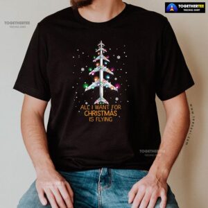 Alternative view of All I Want For Christmas Is Flying Airplane With Fairy Lights T-Shirt