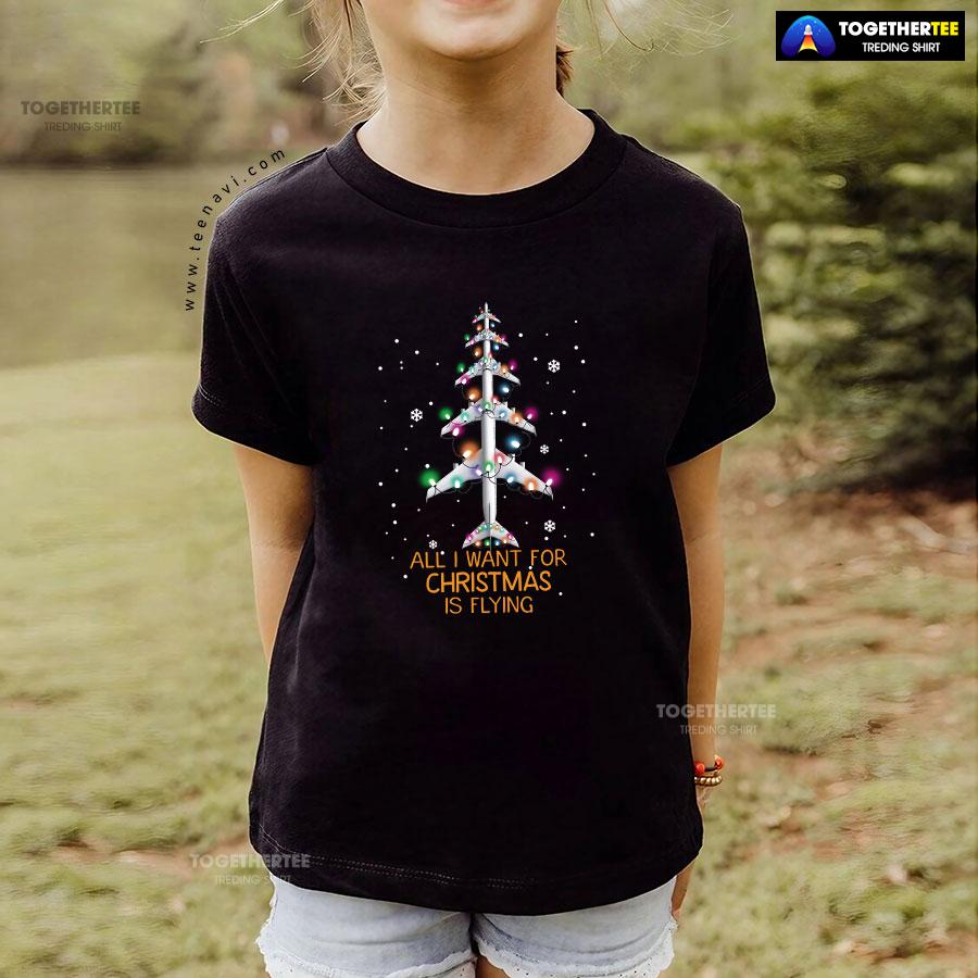 All I Want For Christmas Is Flying Airplane With Fairy Lights T-Shirt - Image 4