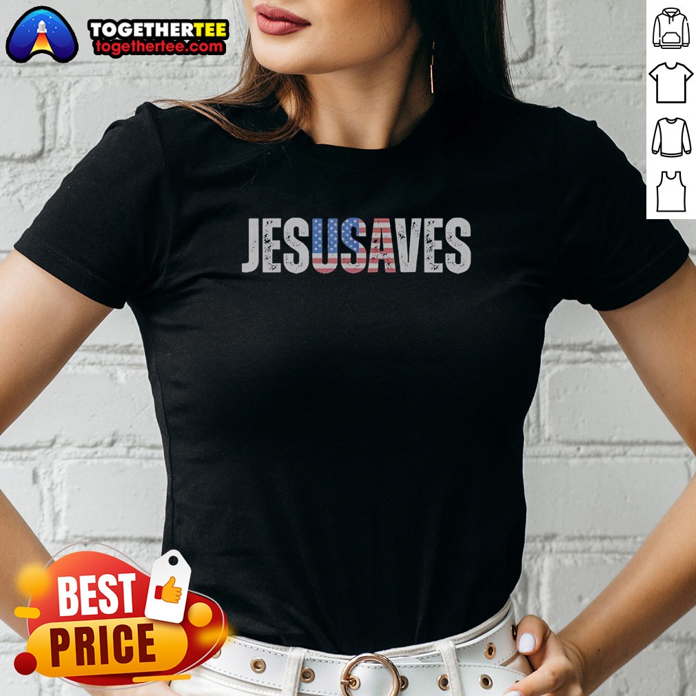 Good Jesusaves Patriotic Christian Pun Bold Text Shirt - Image 3