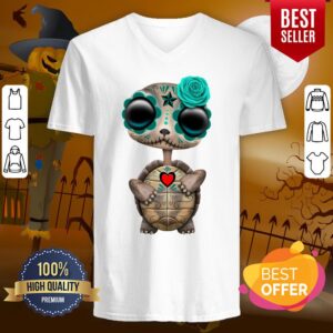 Alternative view of Blue Day Of The Dead Dia De Muertos Sugar Skull Baby Turtle Shirt