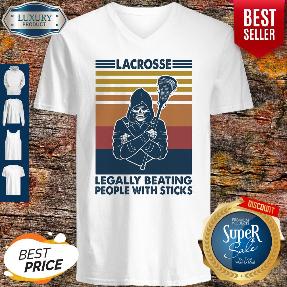 Skeleton Lacrosse Legally Beating People With Sticks Vintage Shirt - Image 2