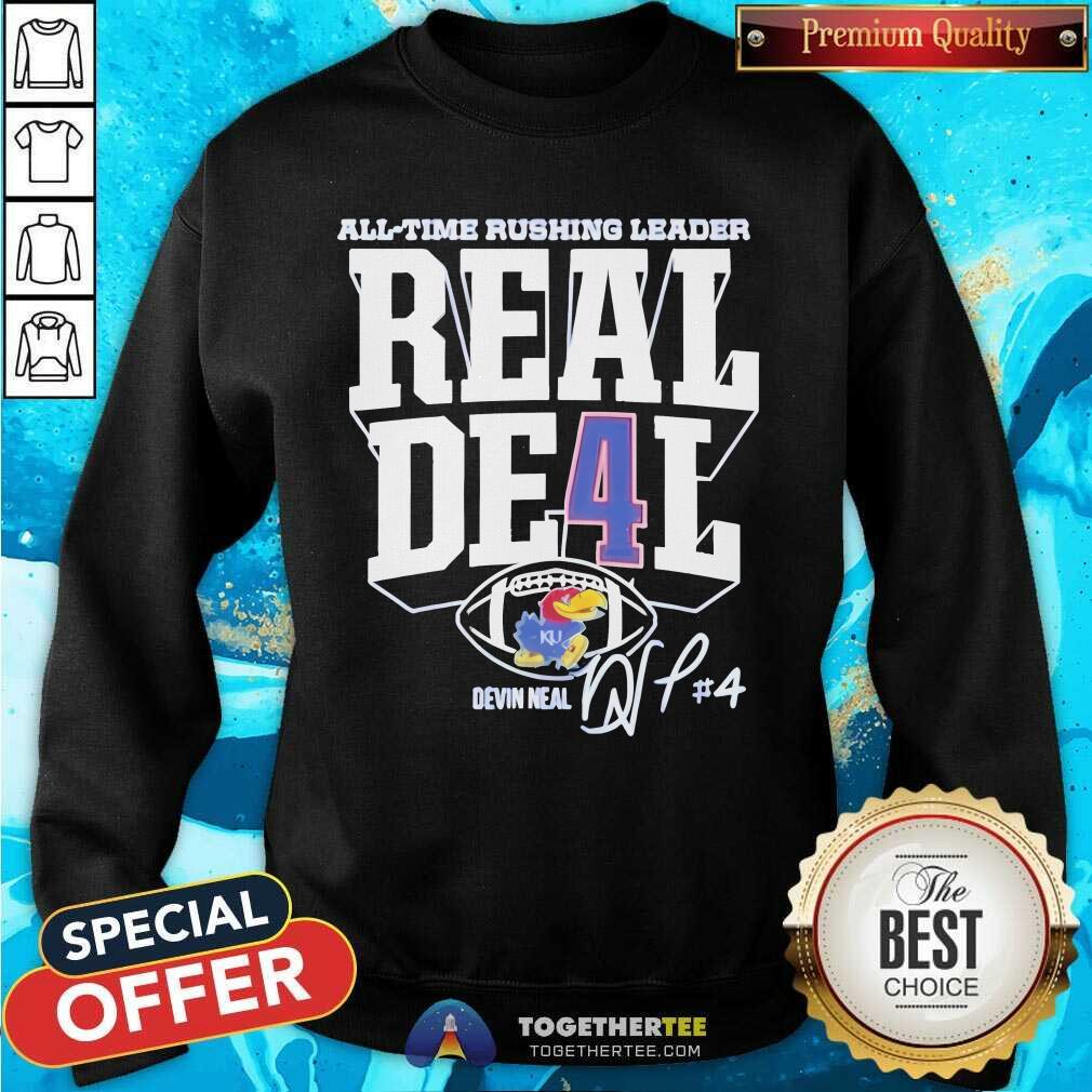 Nice Devin Neal Kansas Jayhawks Football All-Time Rushing Leader Record T-Shirt - Image 4