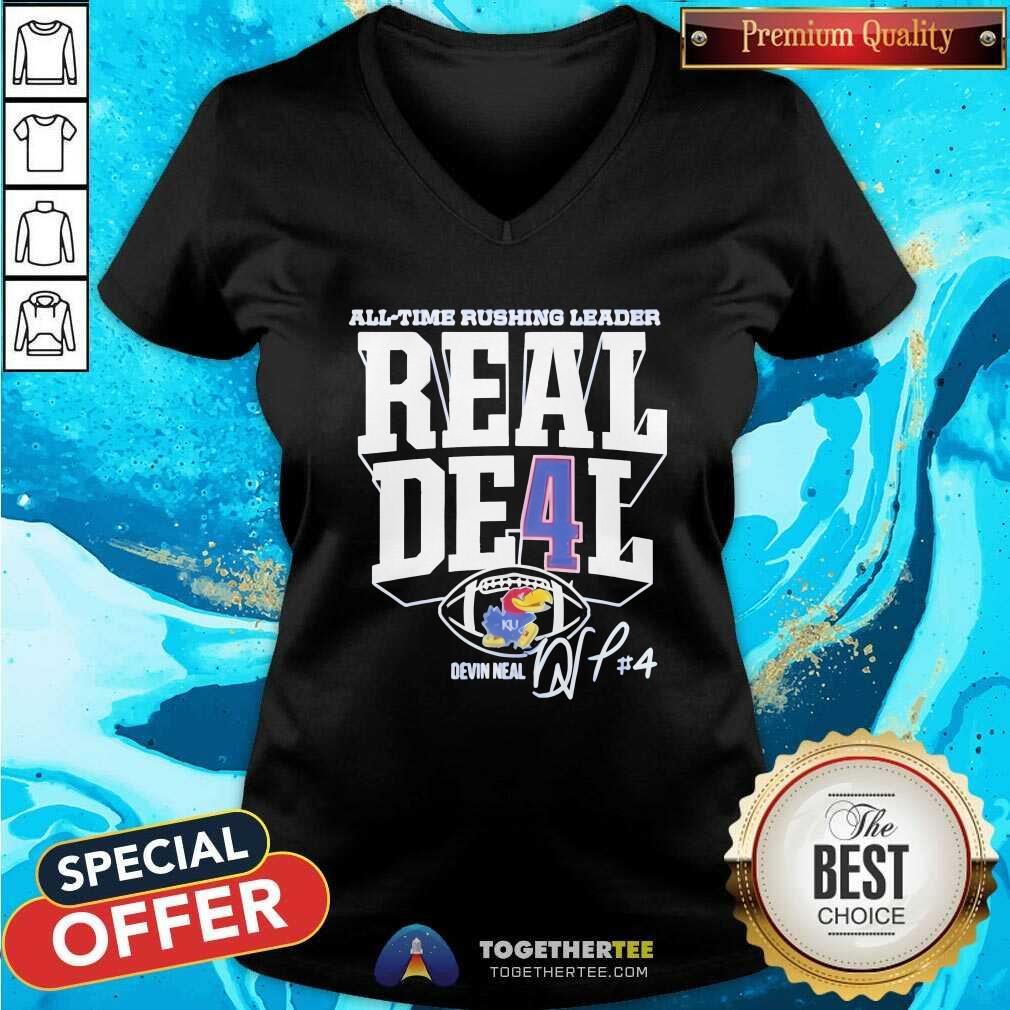 Nice Devin Neal Kansas Jayhawks Football All-Time Rushing Leader Record T-Shirt - Image 2