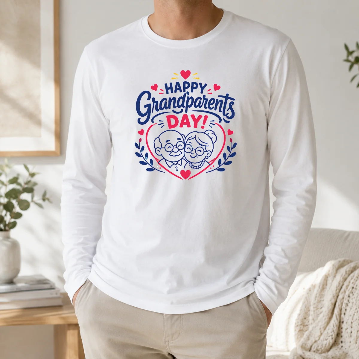 Pretty Premium Happy Grandparents Day Heart Wreath Line Art Shirt - Image 5
