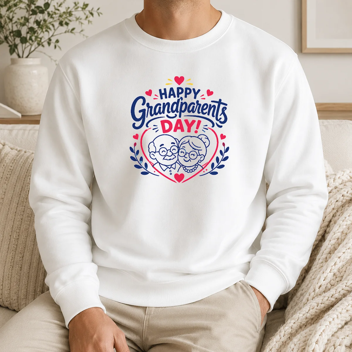 Pretty Premium Happy Grandparents Day Heart Wreath Line Art Shirt - Image 7