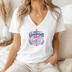 Alternative view of Pretty Premium Happy Grandparents Day Heart Wreath Line Art Shirt