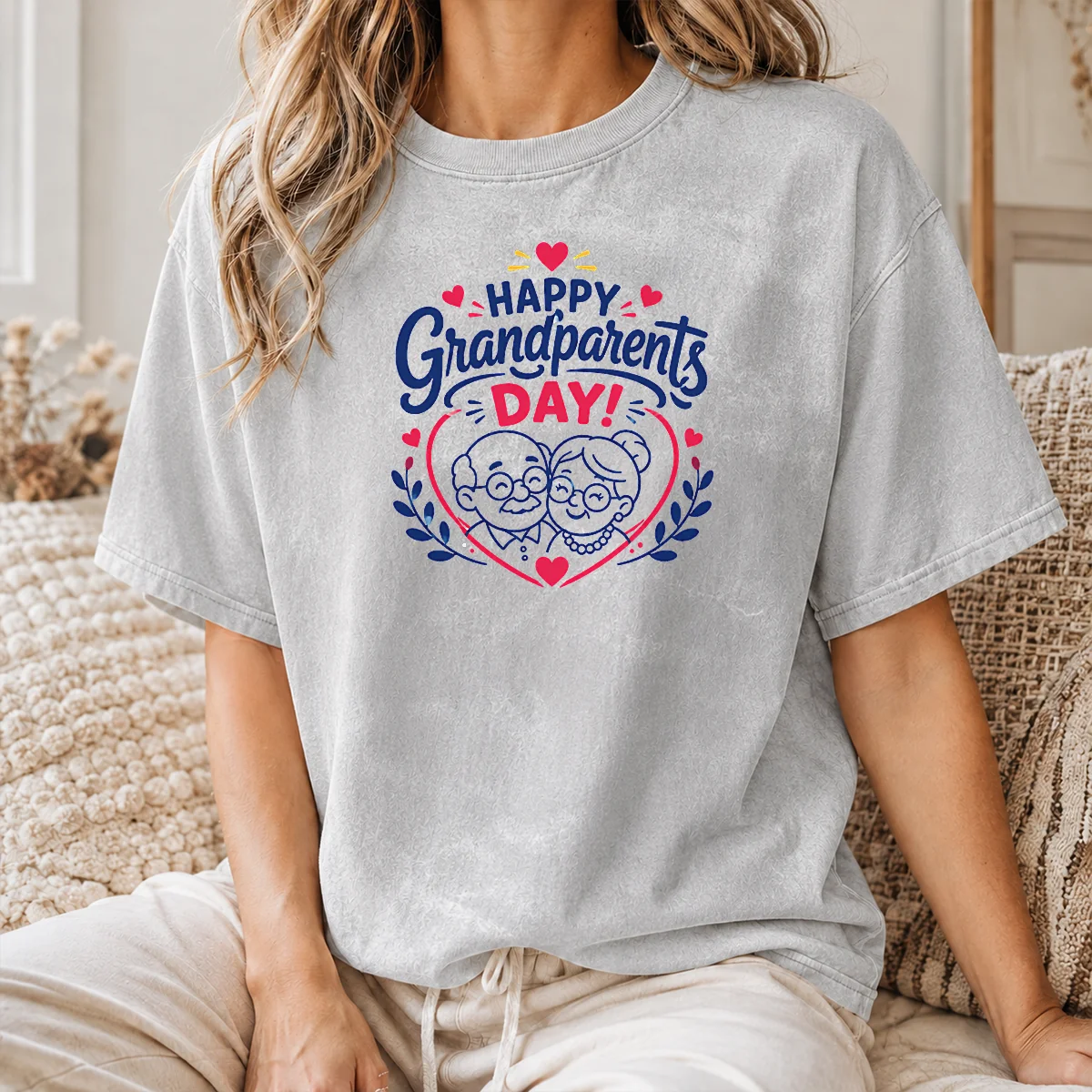 Pretty Premium Happy Grandparents Day Heart Wreath Line Art Shirt - Image 8