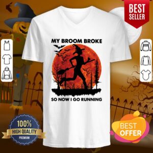Alternative view of Good My Broom Broke So Now I Go Running Halloween Shirt