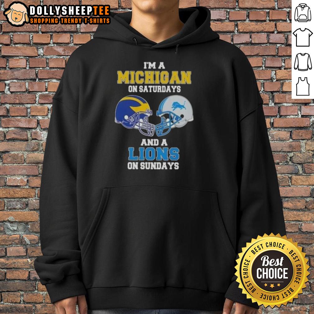 Good I'm A Michigan On Saturdays And A Lions On Sundays Football Helmet T-Shirt - Image 2