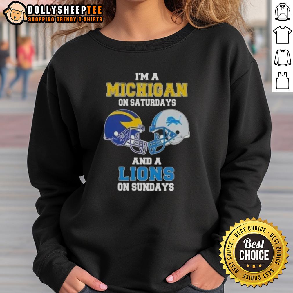 Good I'm A Michigan On Saturdays And A Lions On Sundays Football Helmet T-Shirt - Image 5