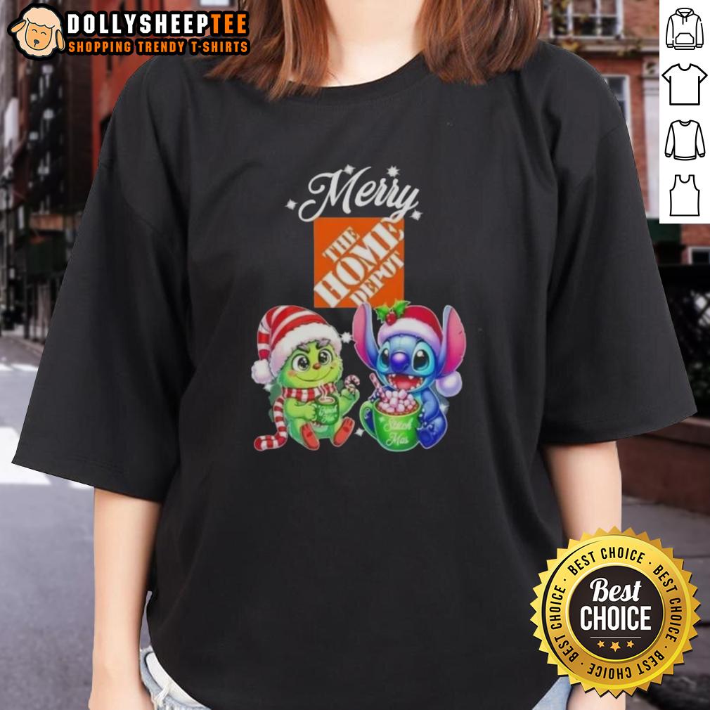 Happy Grinch And Stitch X Home Depot Merry Christmas T-Shirt - Image 3