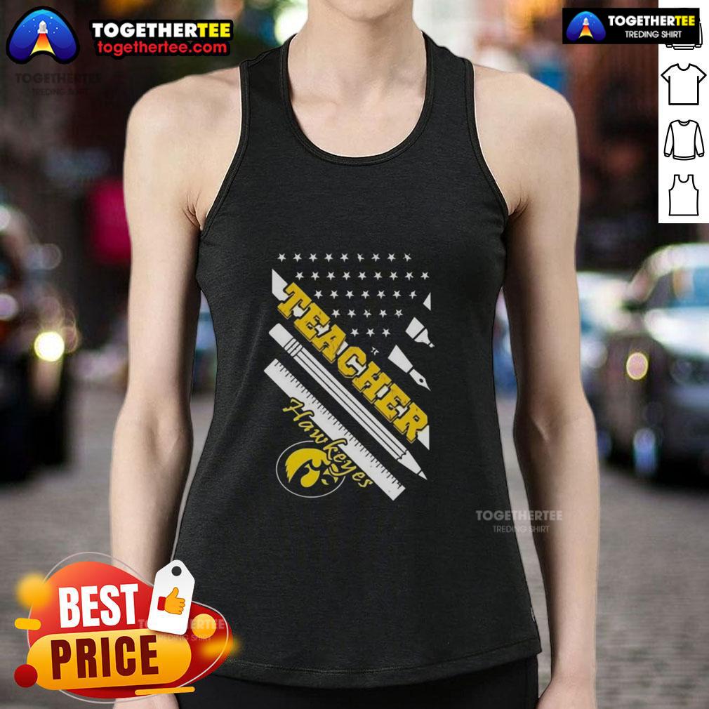 Premium Iowa Hawkeyes X Teacher American Flag T-Shirt - Image 4