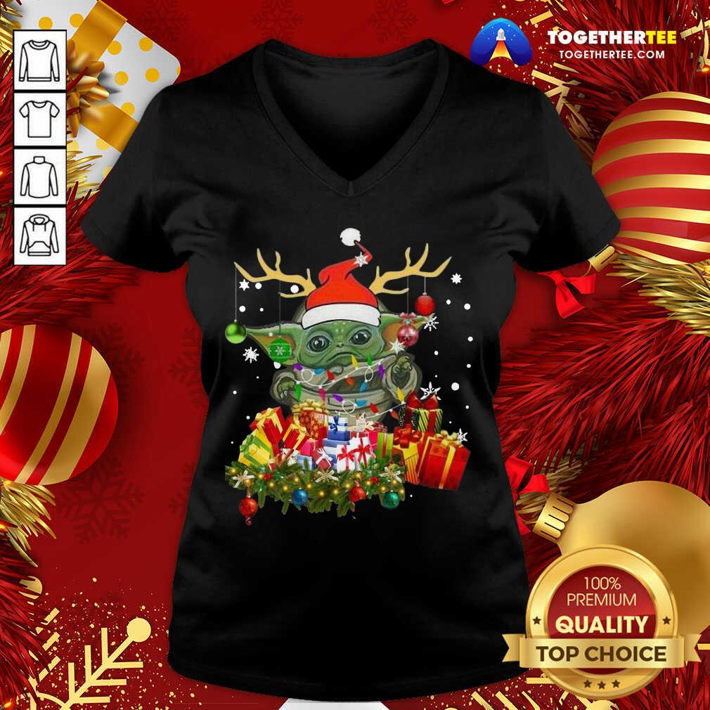 Official Baby Yoda Hat Santa Reindeer Christmas Gift Shirt - Image 2